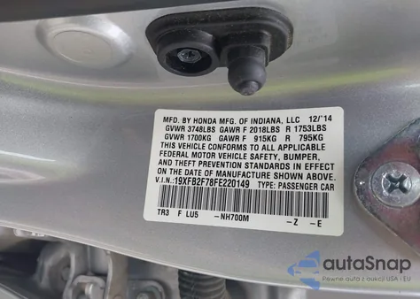 2015 Honda Civic Se from USA, damaged, VIN 19XFB2F78FE220149